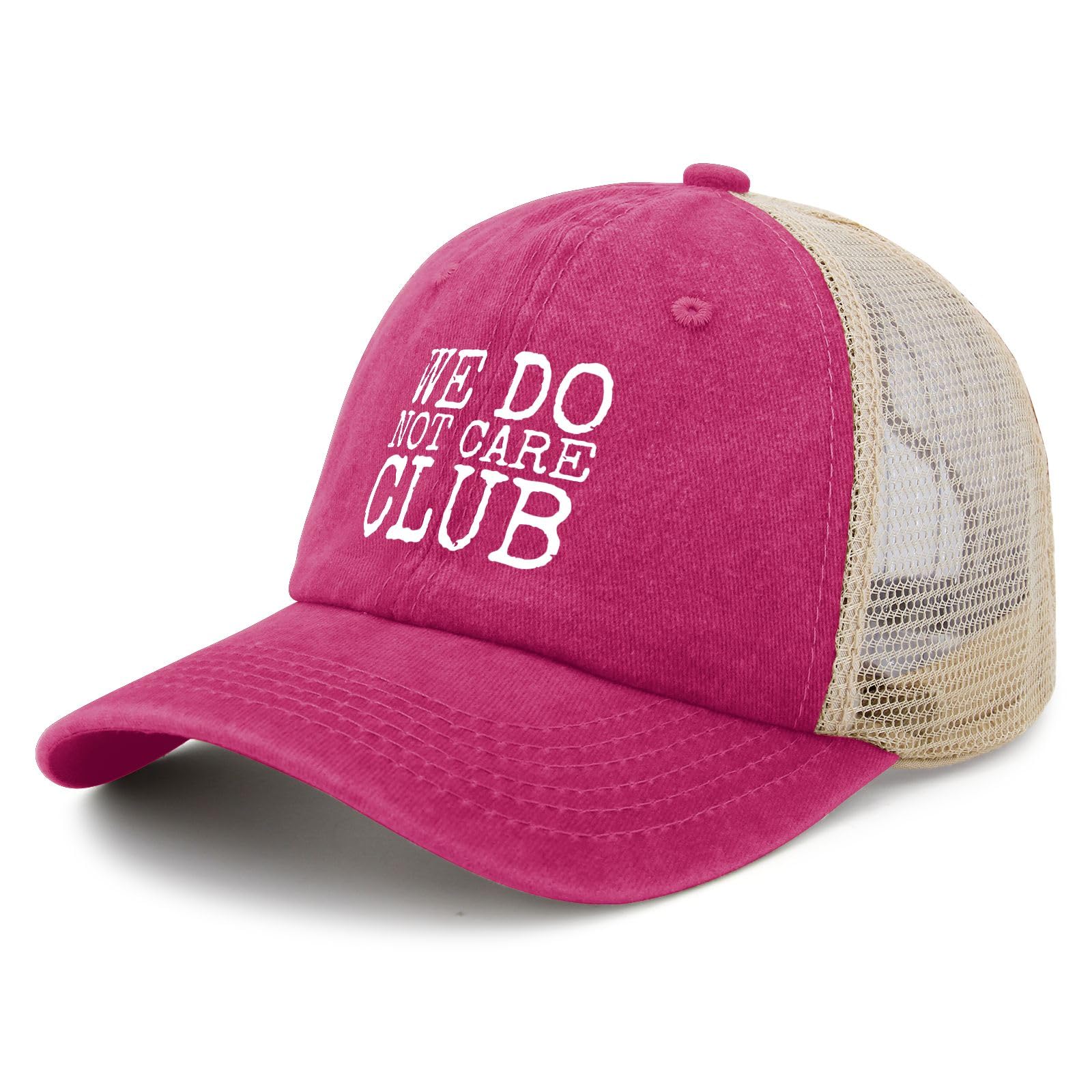 BEIXBE We Do Not Care Club Hat pink side view for casual styling.