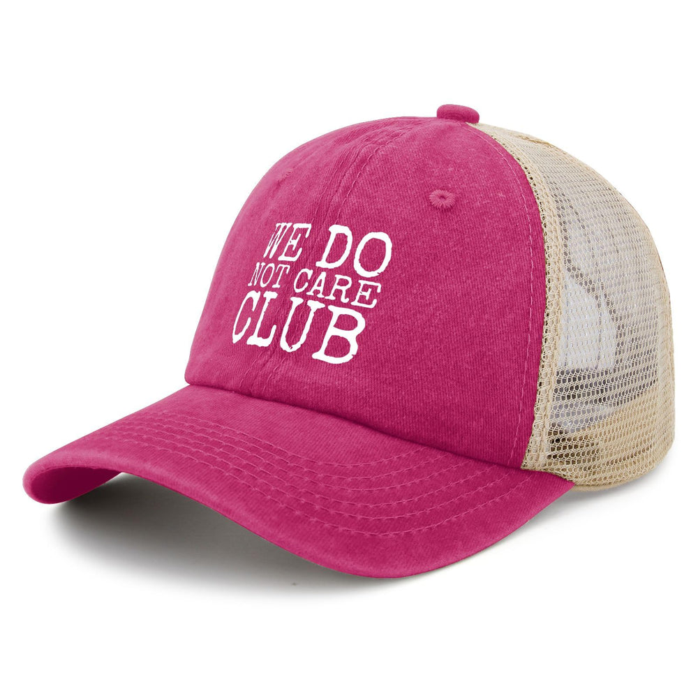 BEIXBE We Do Not Care Club Hat pink side view for casual styling.