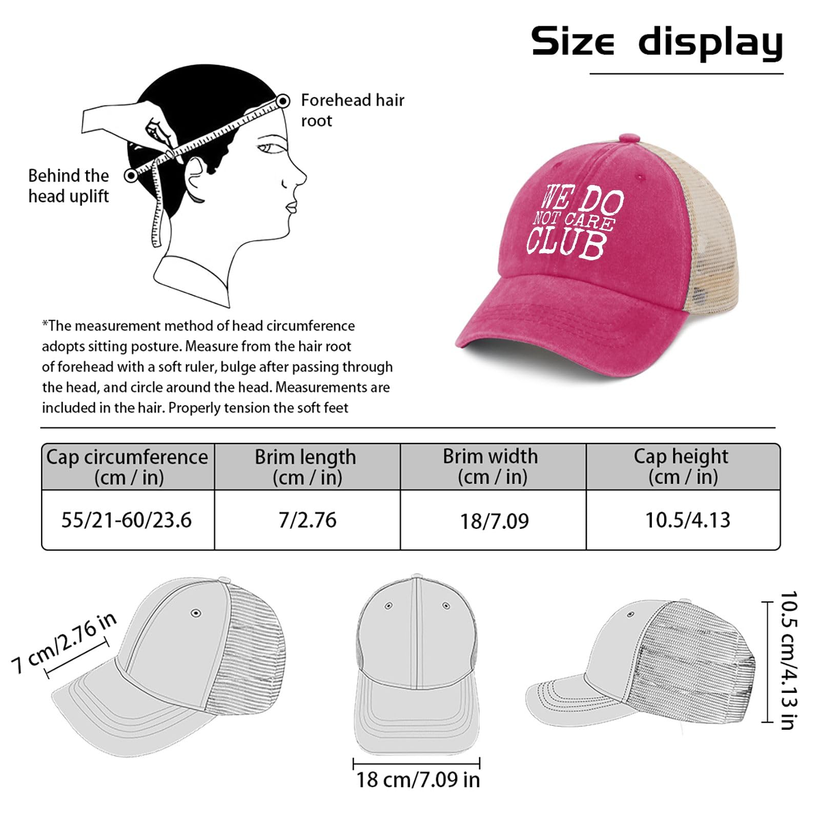 BEIXBE We Do Not Care Club Hat pink washed cotton texture feels soft.