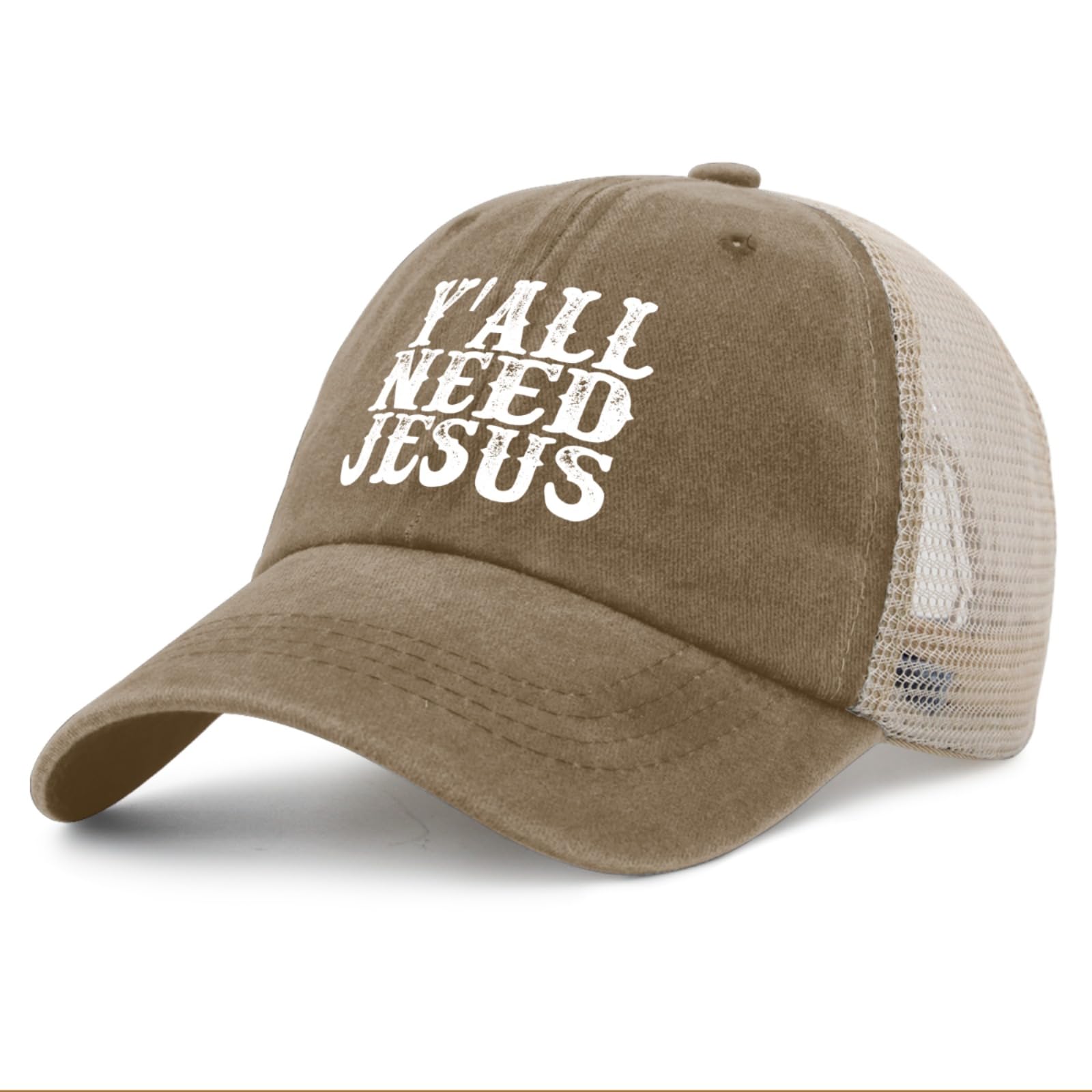 BEIXBE Y'all Need Jesus trucker hat back mesh detail promotes airflow on hot days