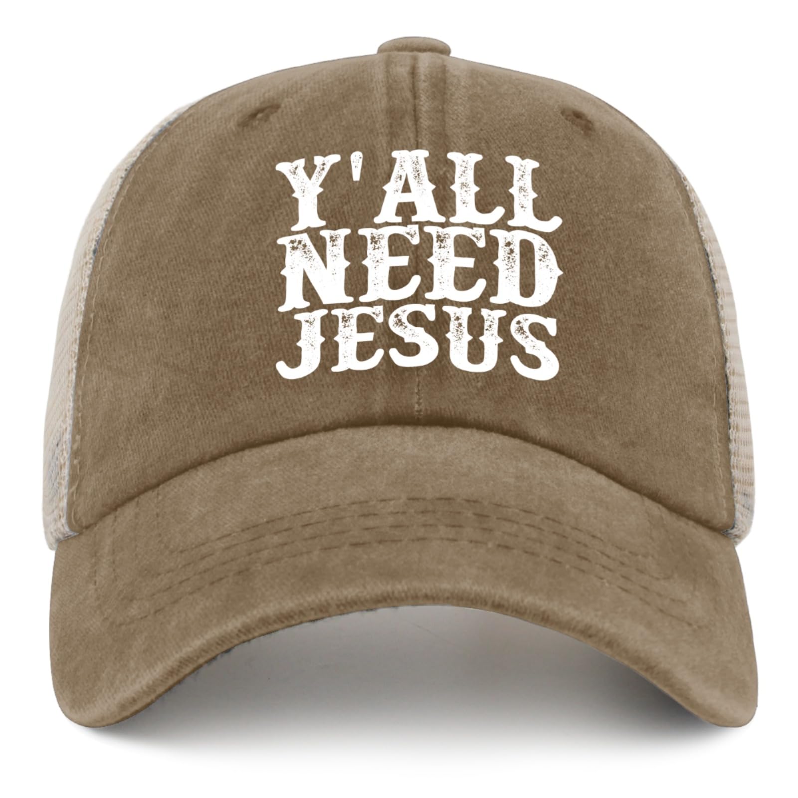 BEIXBE Y'all Need Jesus trucker hat front view for casual daily wear and playful style