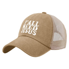 BEIXBE Y'all Need Jesus trucker hat side profile shows breathable mesh back for comfort