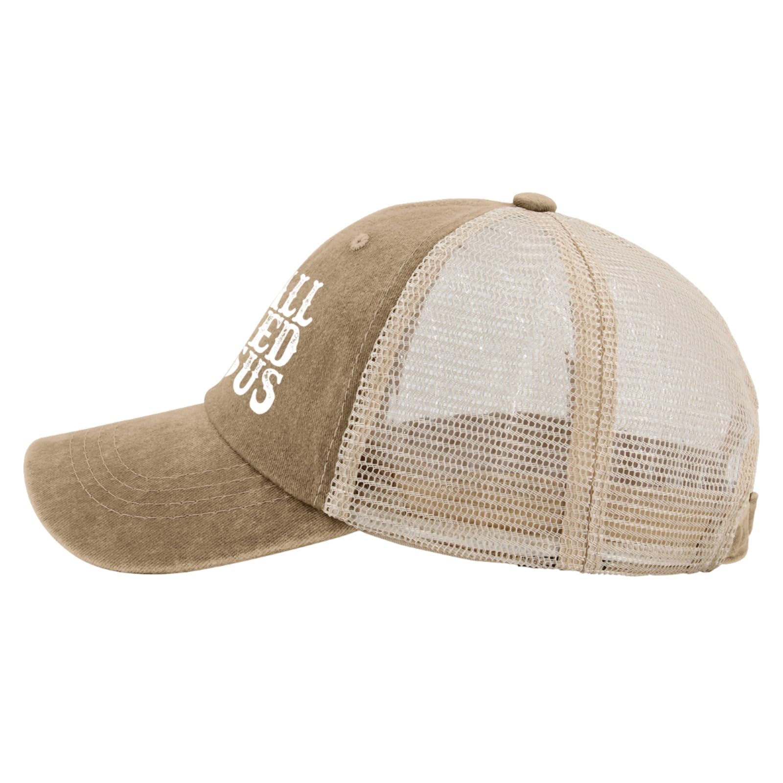 BEIXBE Y'all Need Jesus trucker hat washed denim look adds vintage flair