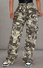 BEJONS camo cargo pants worn outdoors green image demonstrates versatile hiking and festival wear.