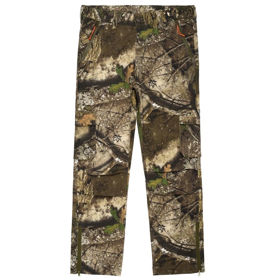 Bell Rangers Realtree APX camo pants front view highlighting six-pocket utility for secure field storage.