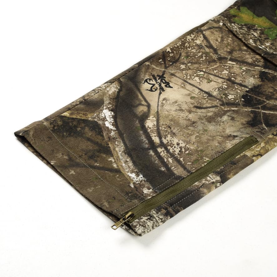 Bell Rangers Realtree APX camo pants pockets open showcasing secure storage for gear.