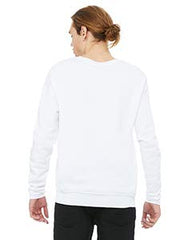 Bella + Canvas unisex drop shoulder fleece white side view, versatile layering for cool days.
