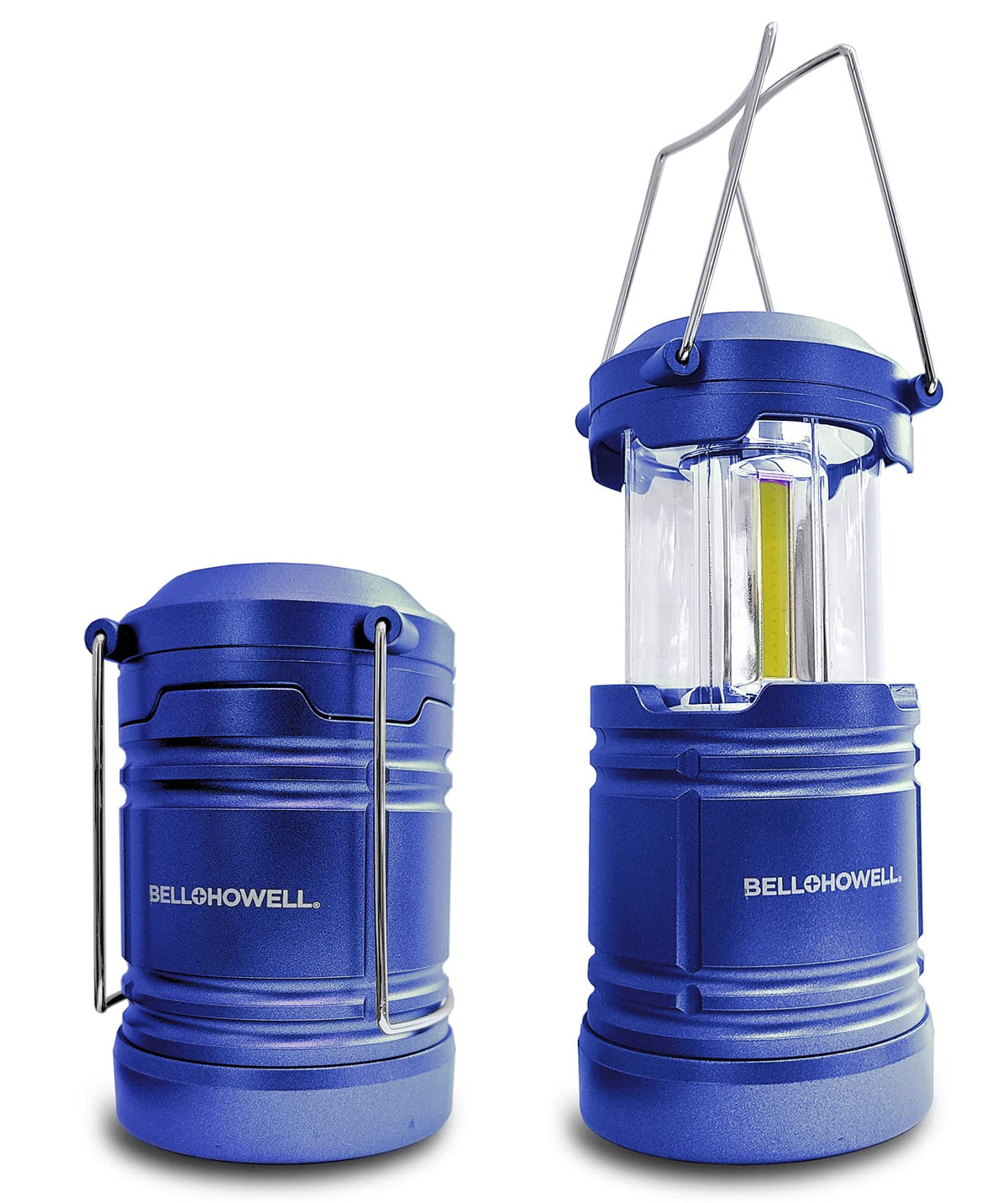 Bell Howell TacLight lantern in blue, compact bright lighting for camping.