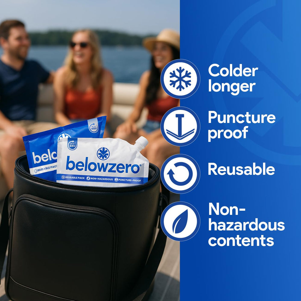 Below Zero advanced gel formula offers safer, non-toxic cooling for extended trips.