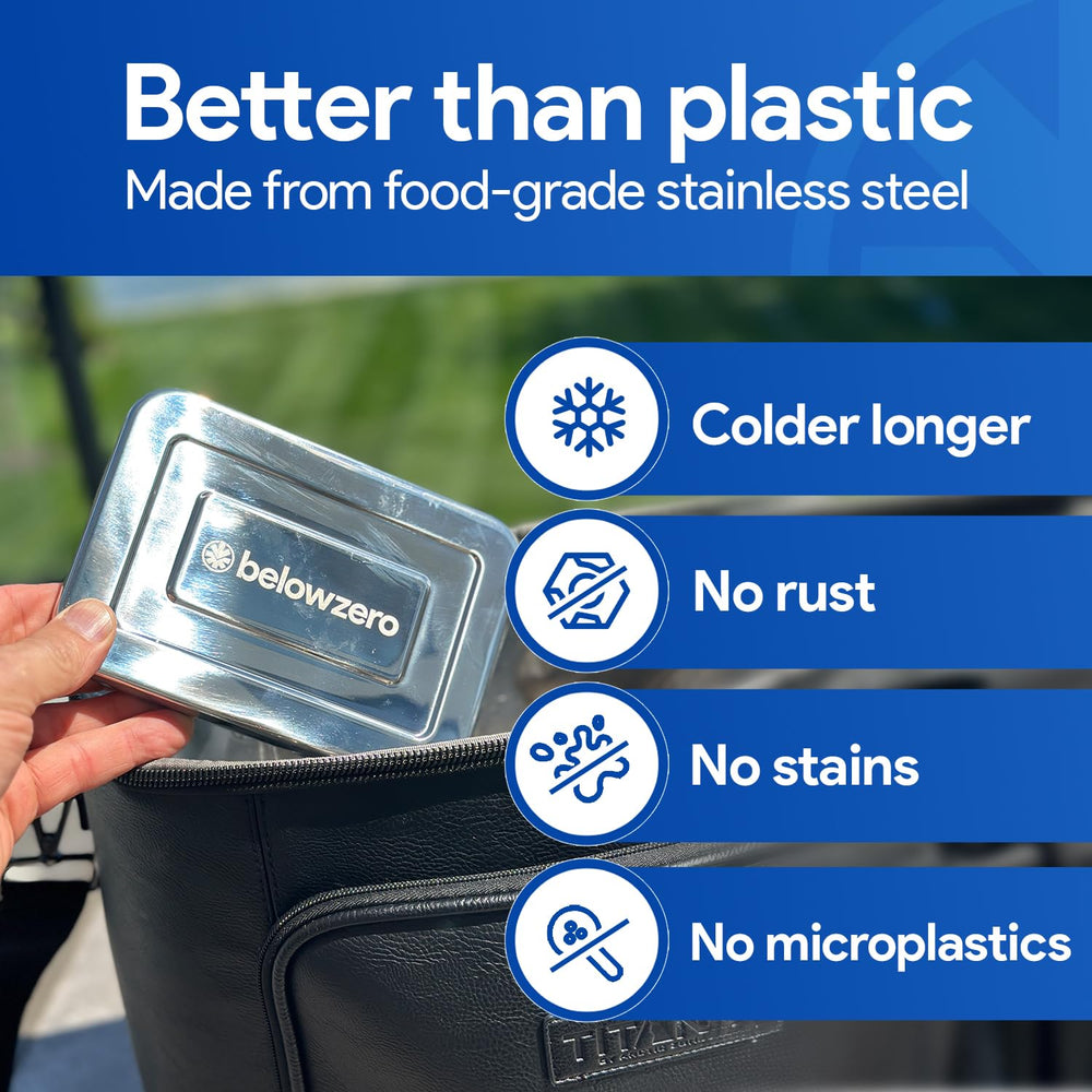 Below Zero Deluxe cooling pack at the beach keeps drinks cold in sunny conditions.