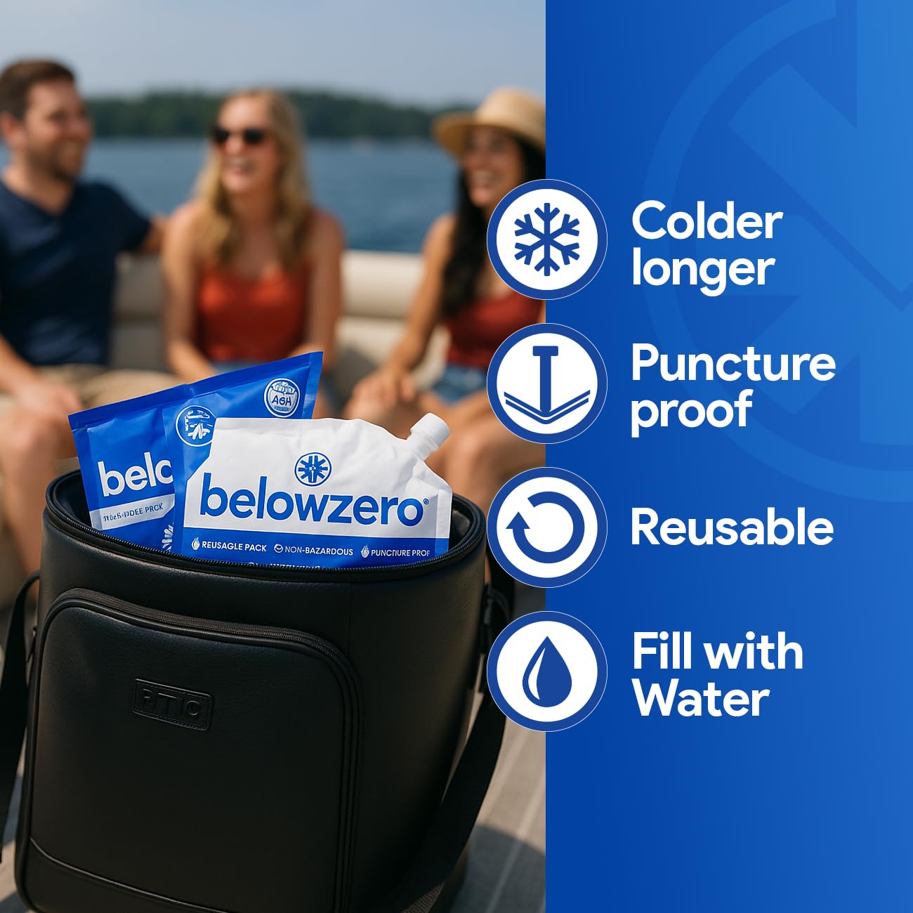 Below Zero ice packs in cooler during transport for travel cooling.
