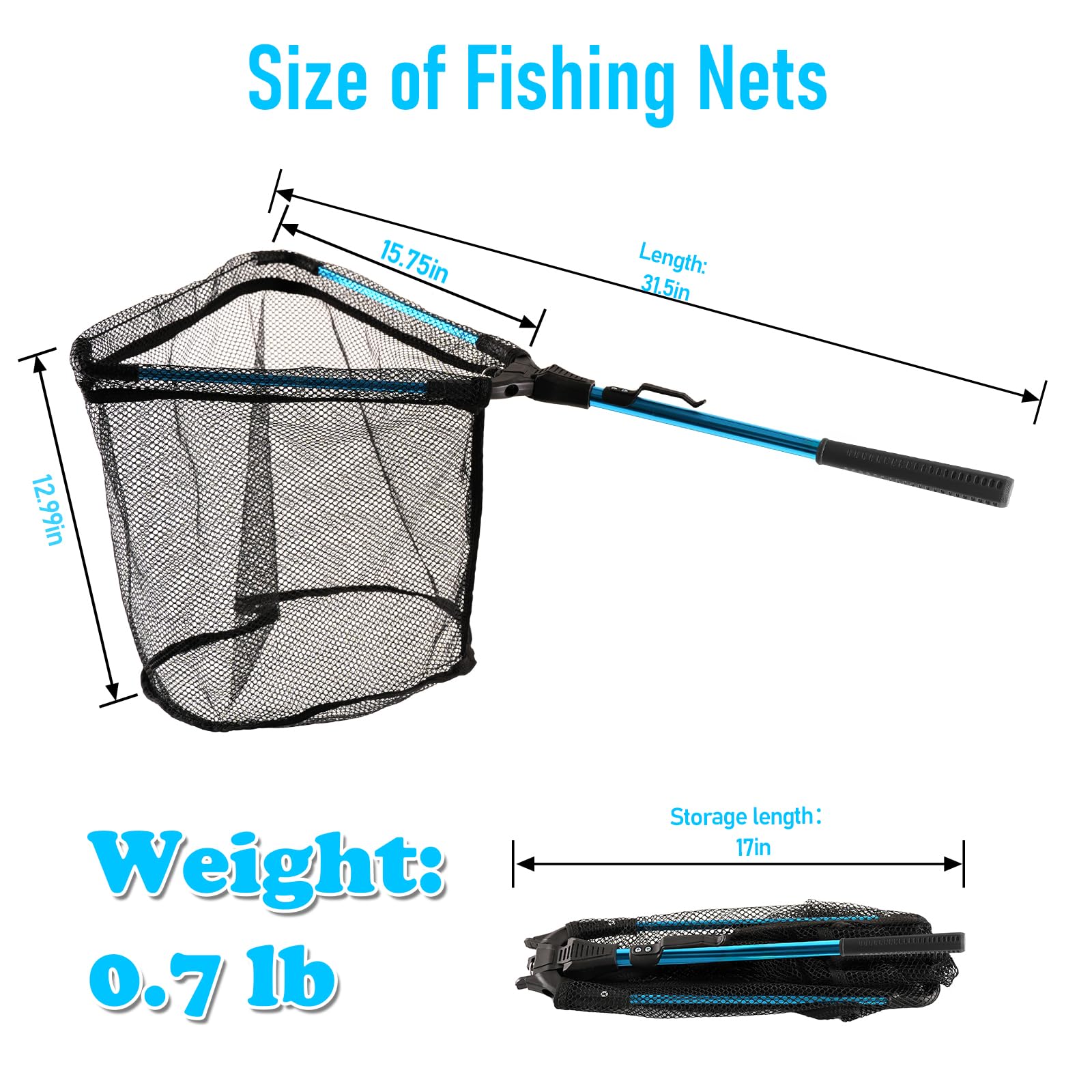 Folding fishing net with belt clip for convenient carry