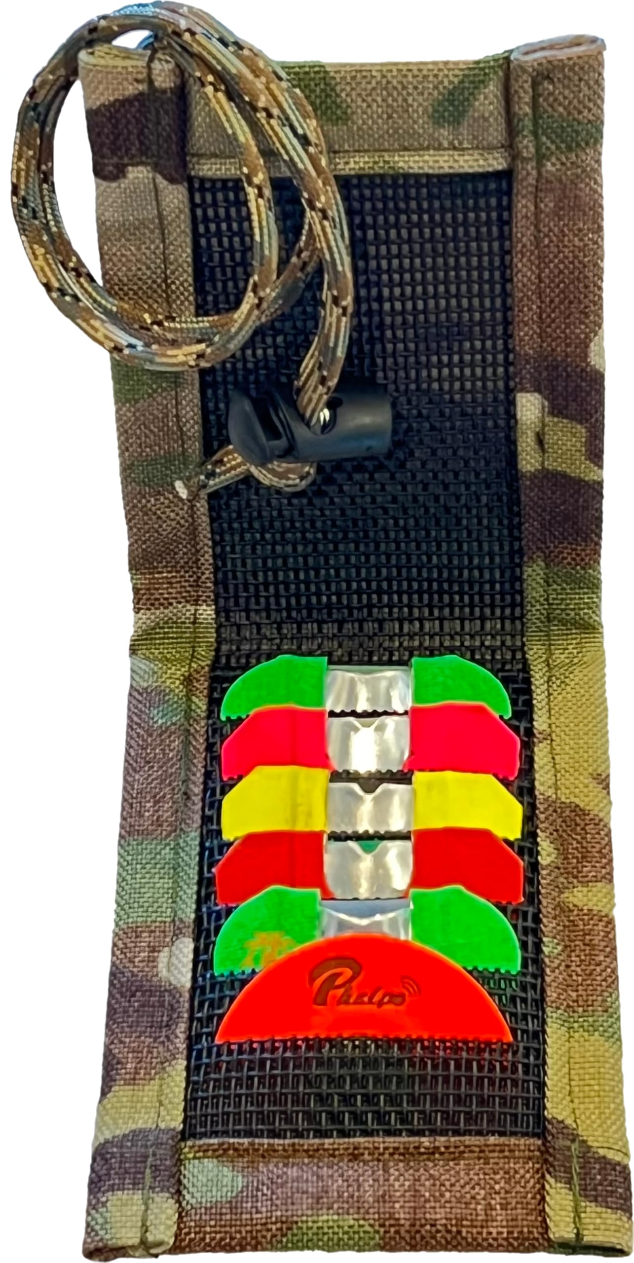 Bend-Able Guide Express camo mouth call organizer holding six reeds for quick organized access.