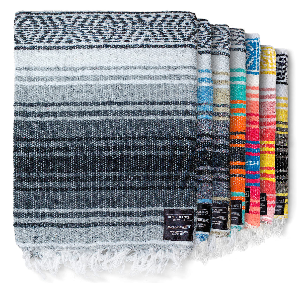 Benevolence LA authentic handwoven Mexican blanket gray weave close-up highlighting craftsmanship and cozy warmth