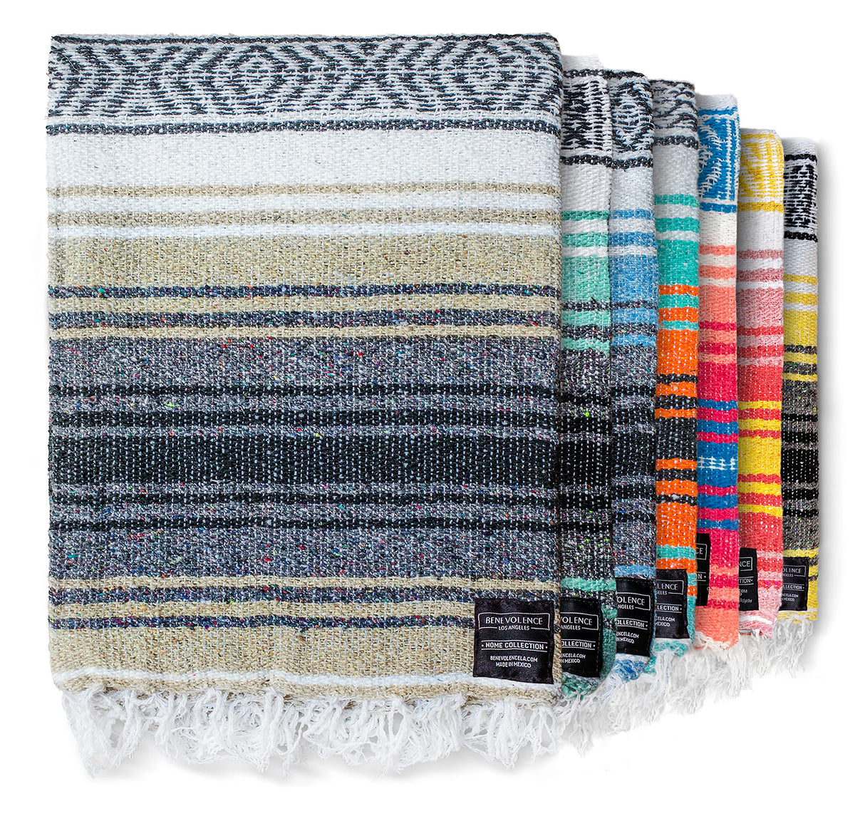 Benevolence LA authentic handwoven Mexican blanket in sand, ideal for picnics and yoga.
