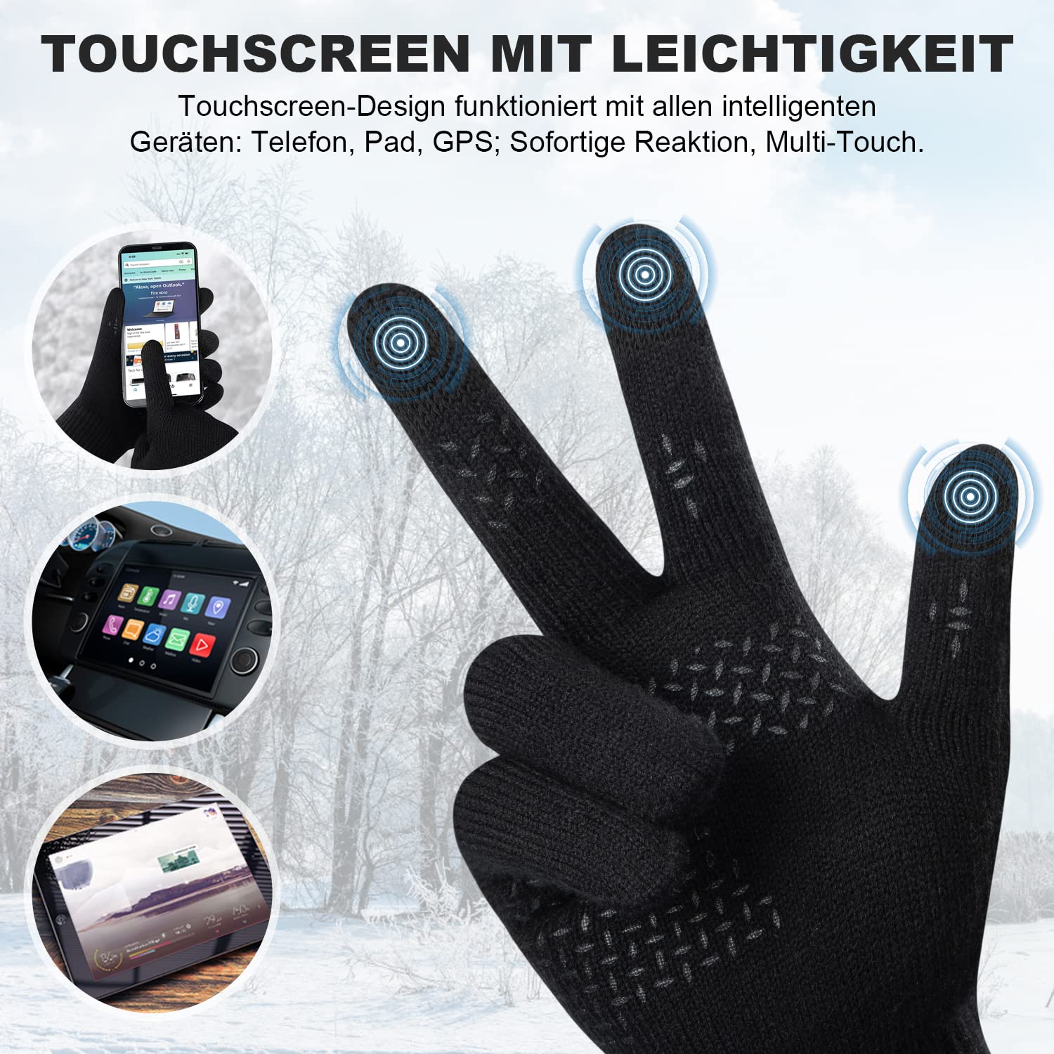 Benirap winter gloves conductive fingertips enable easy touchscreen use outdoors