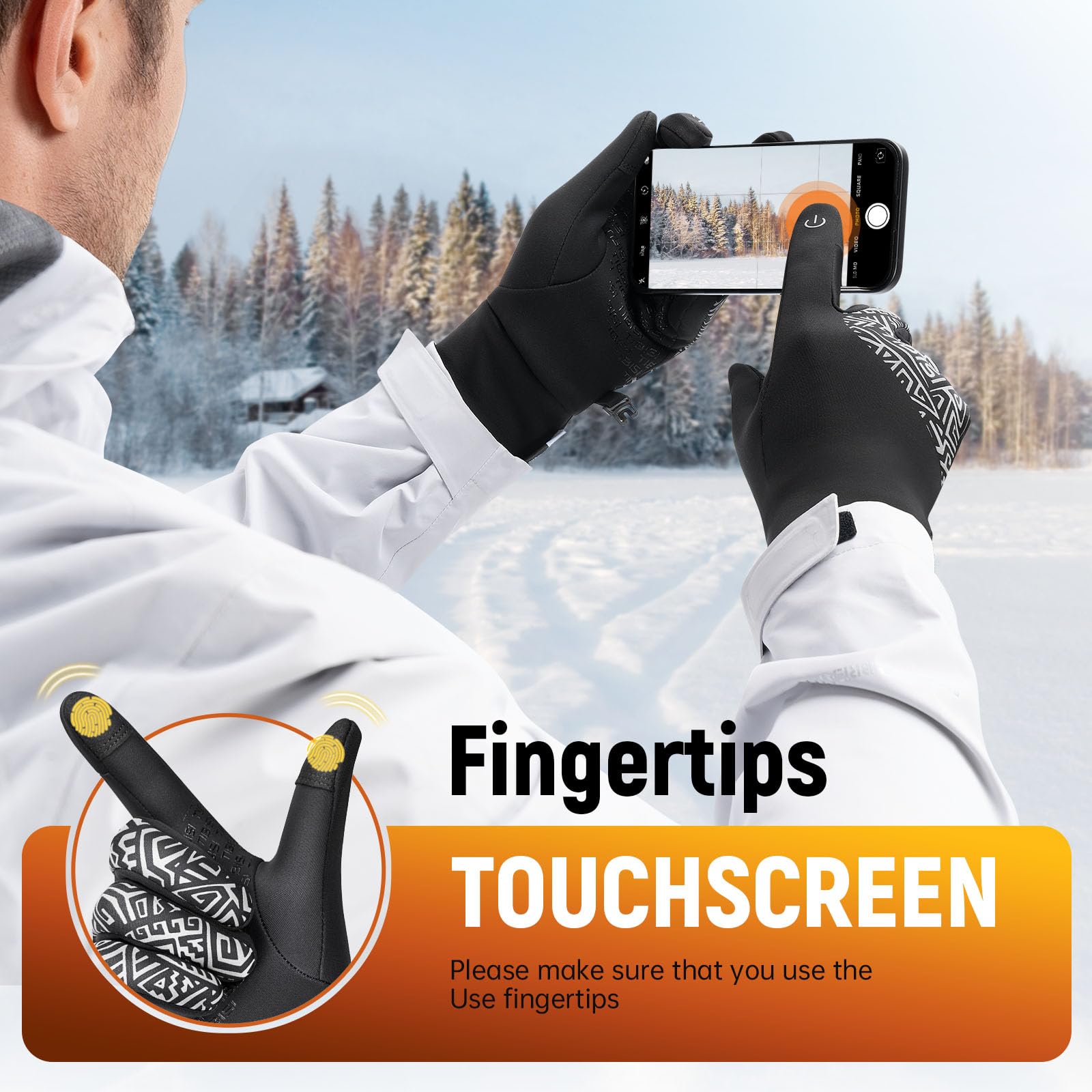 Benirap Winter Gloves touchscreen thumb-index closeup enabling easy device use
