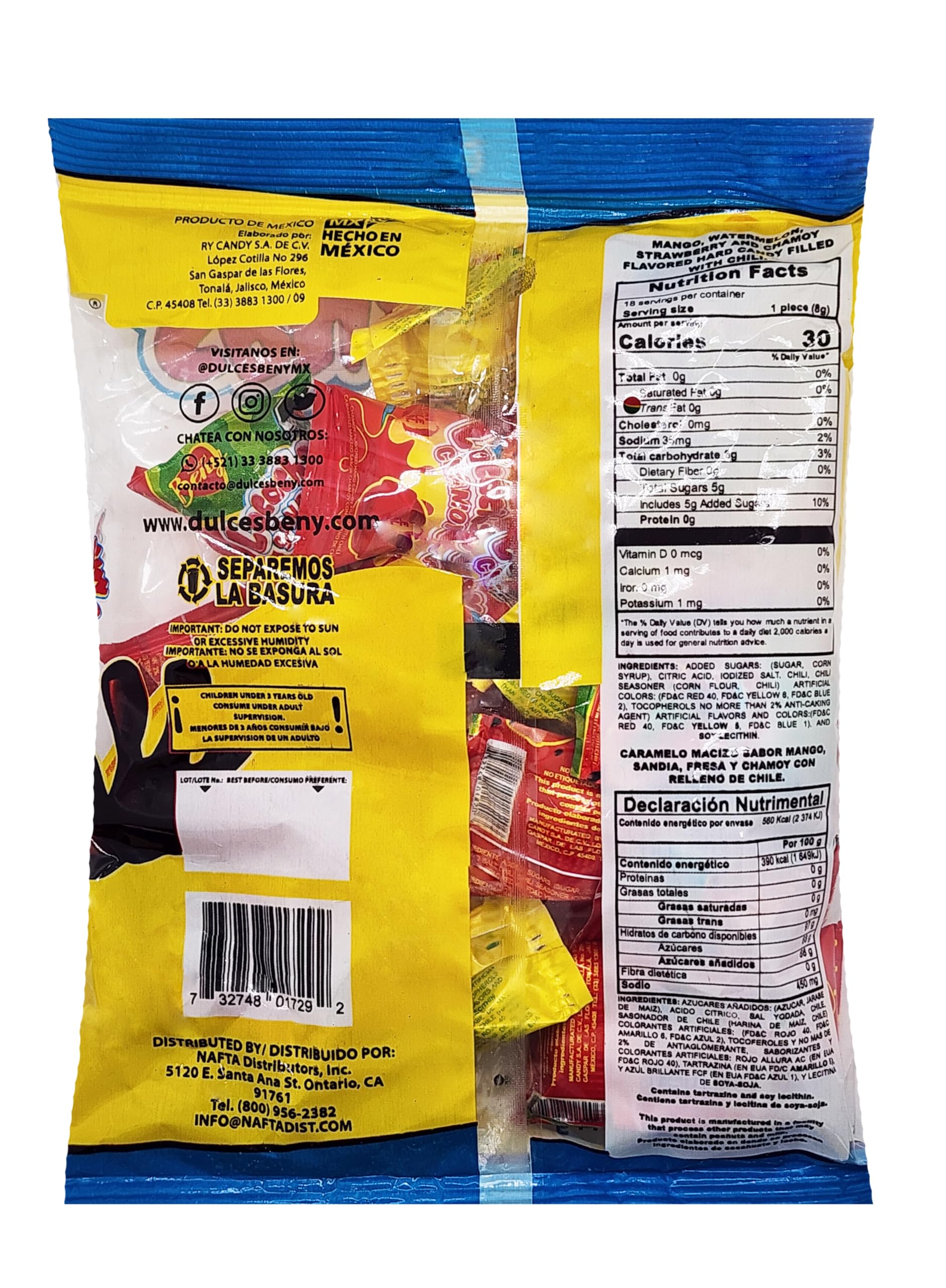 BENY Locochas hard candy close-up reveals chili powder center.
