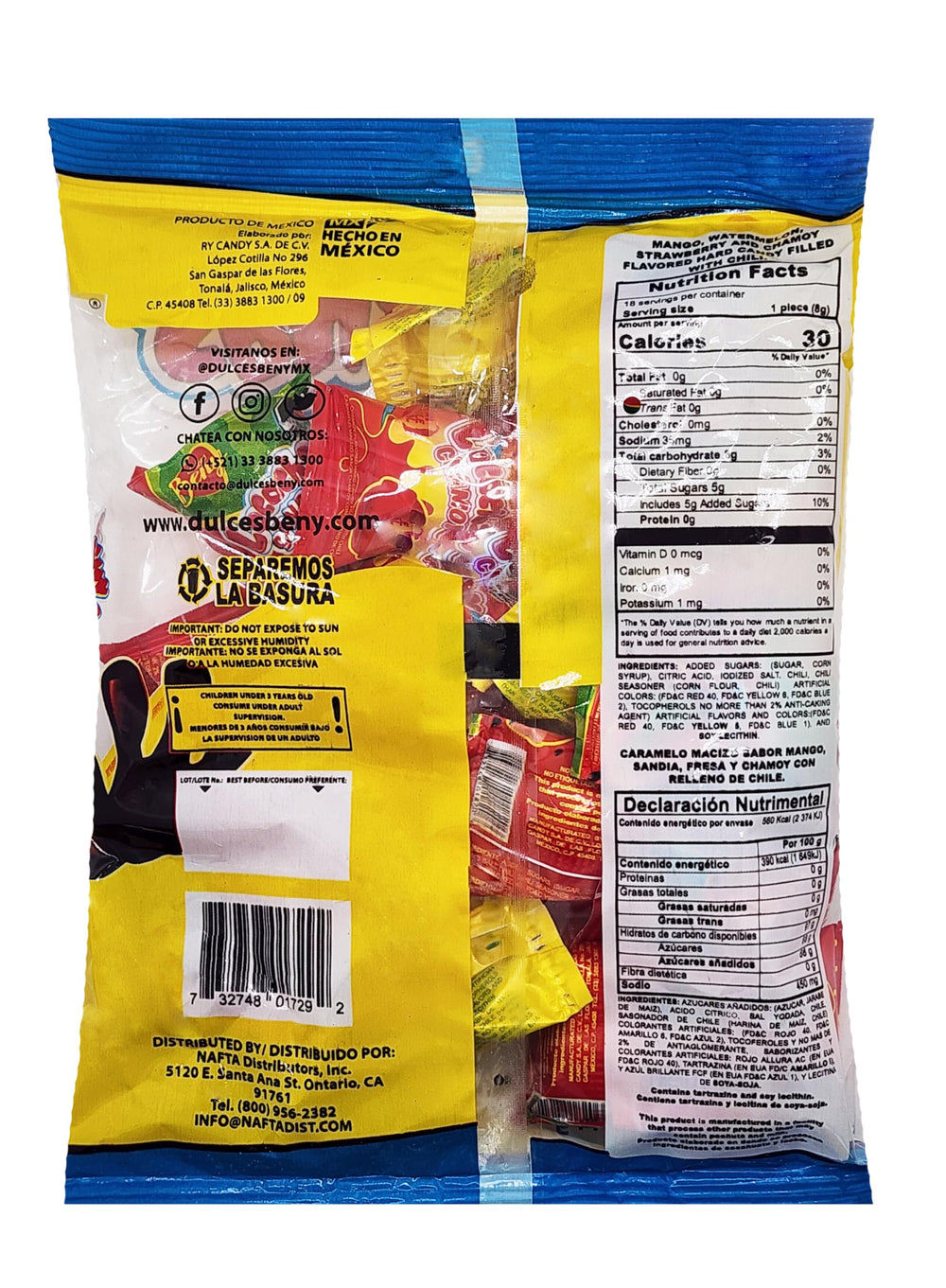 BENY Locochas hard candy close-up reveals chili powder center.