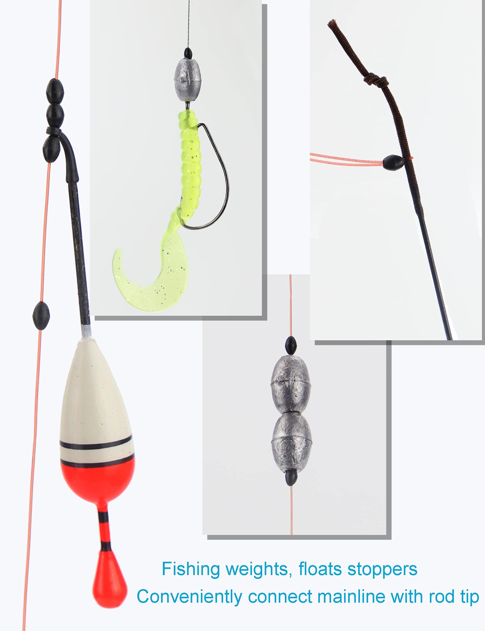 Instructions showing how to thread line and place bobber stops
