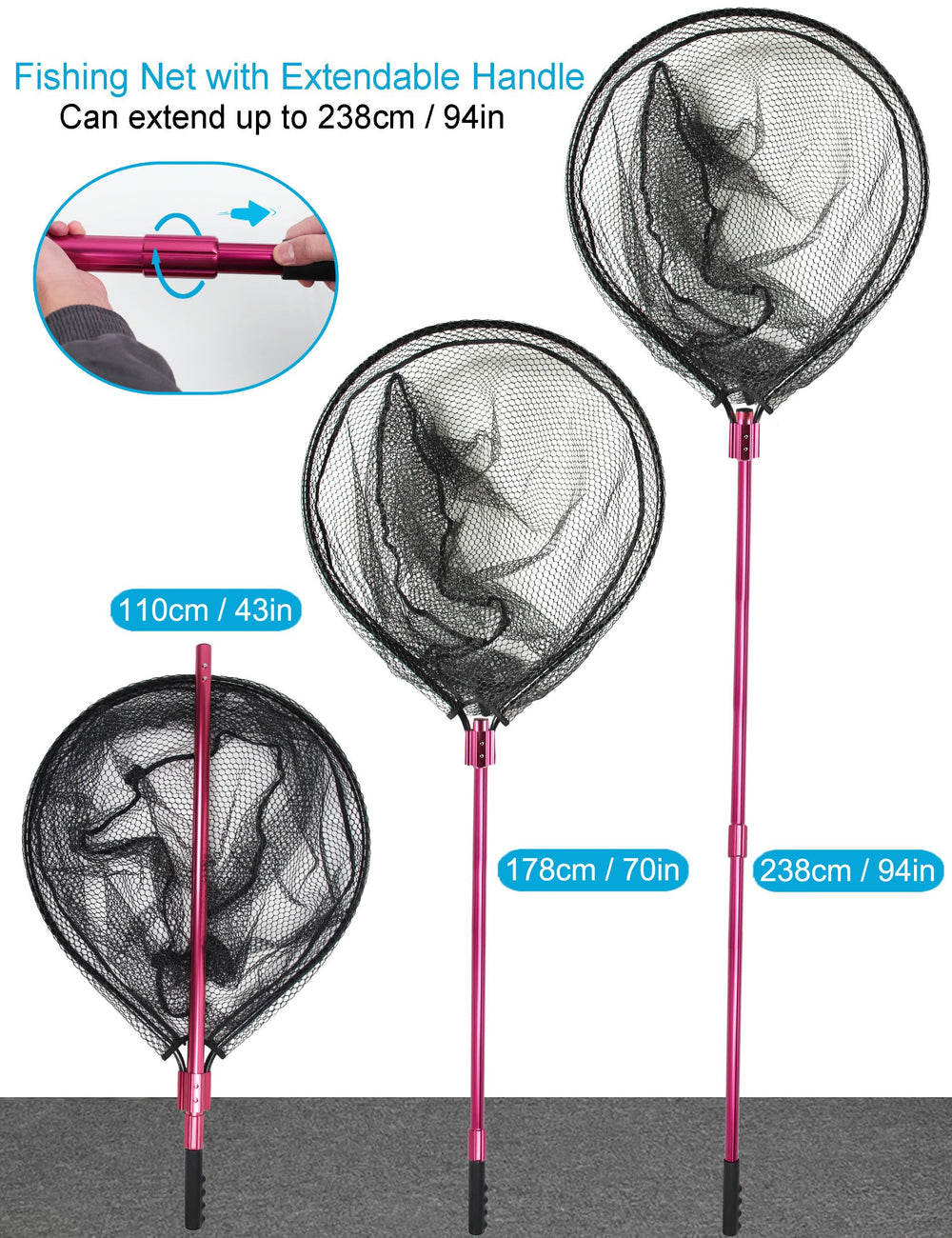 Rubber, fish-friendly landing net for large catches