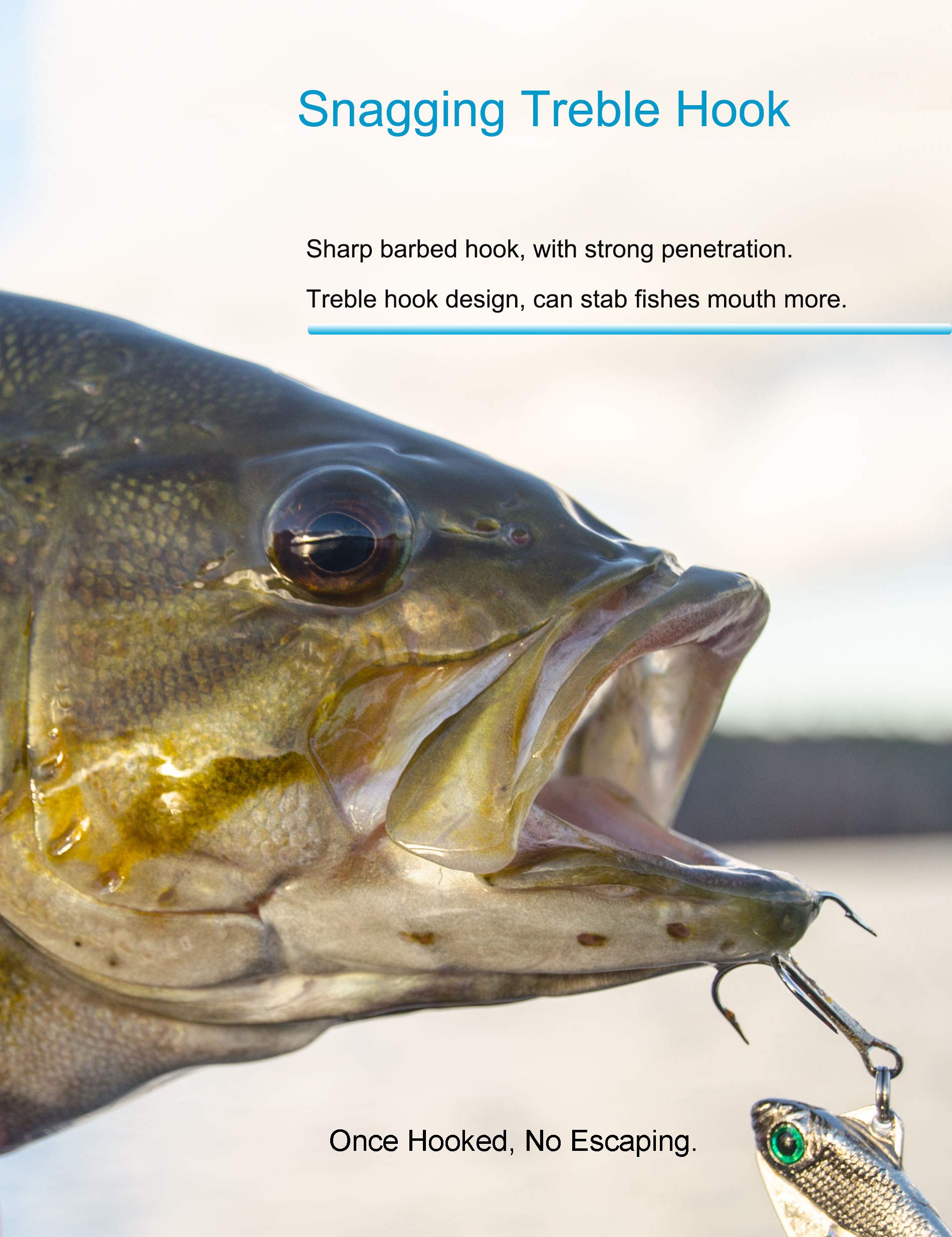 Close-up of Beoccudo treble hooks in high carbon steel