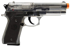 Beretta 92FS 6mm airsoft spring clear magazine demonstrates quick reload capability.