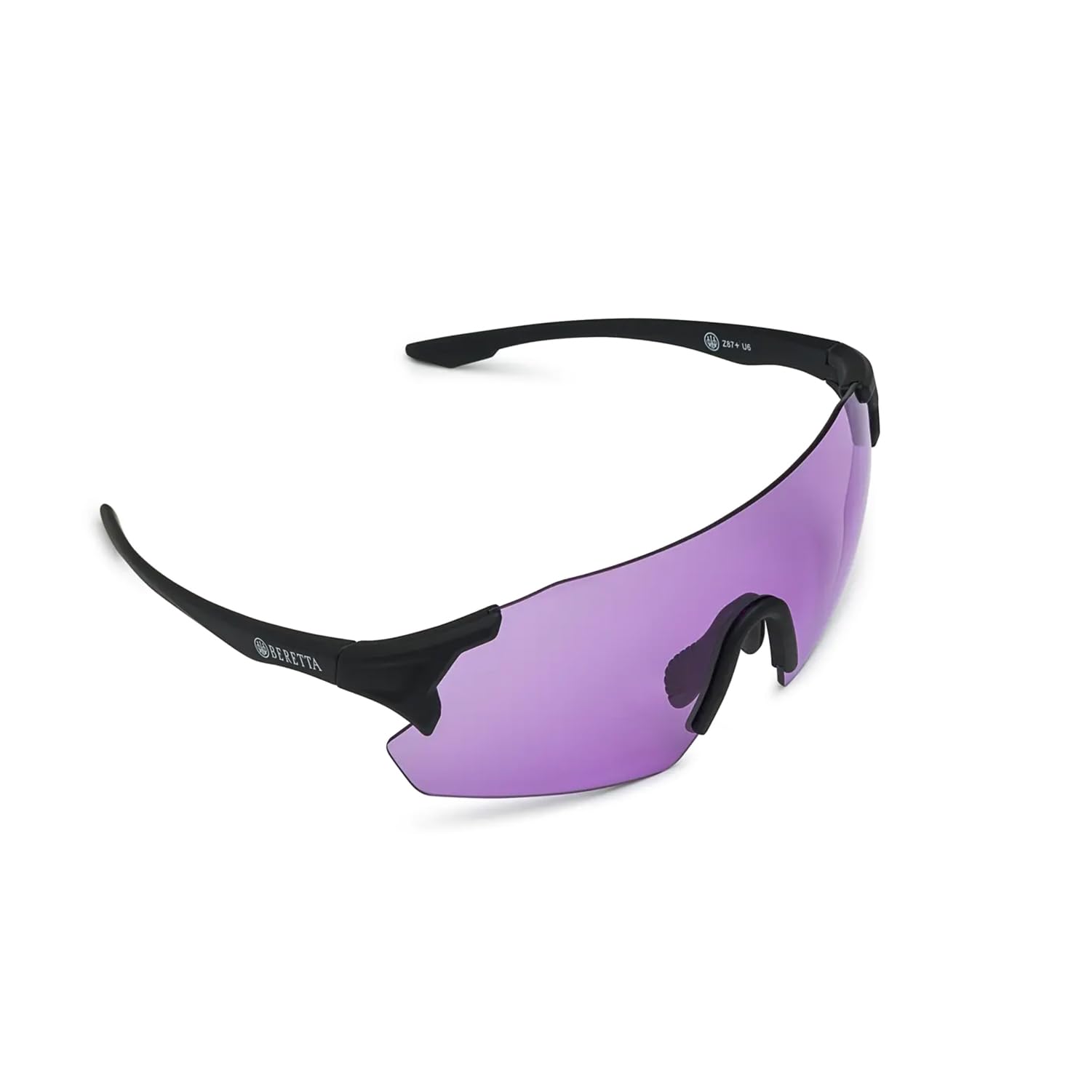 Beretta Challenge Evo Eyeglasses purple front view offering wraparound protection for shooters.
