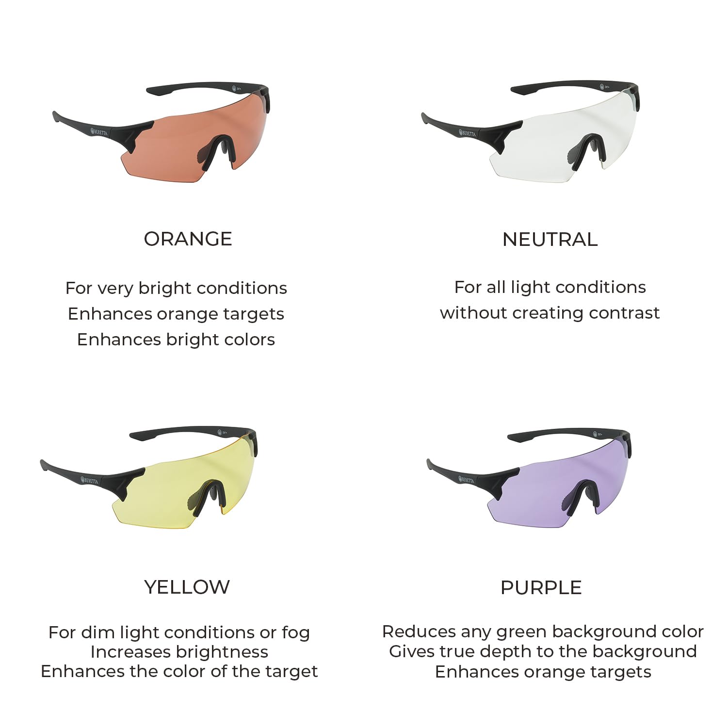 Beretta Challenge Evo Eyeglasses wraparound design close-up for eye protection in bright sun.