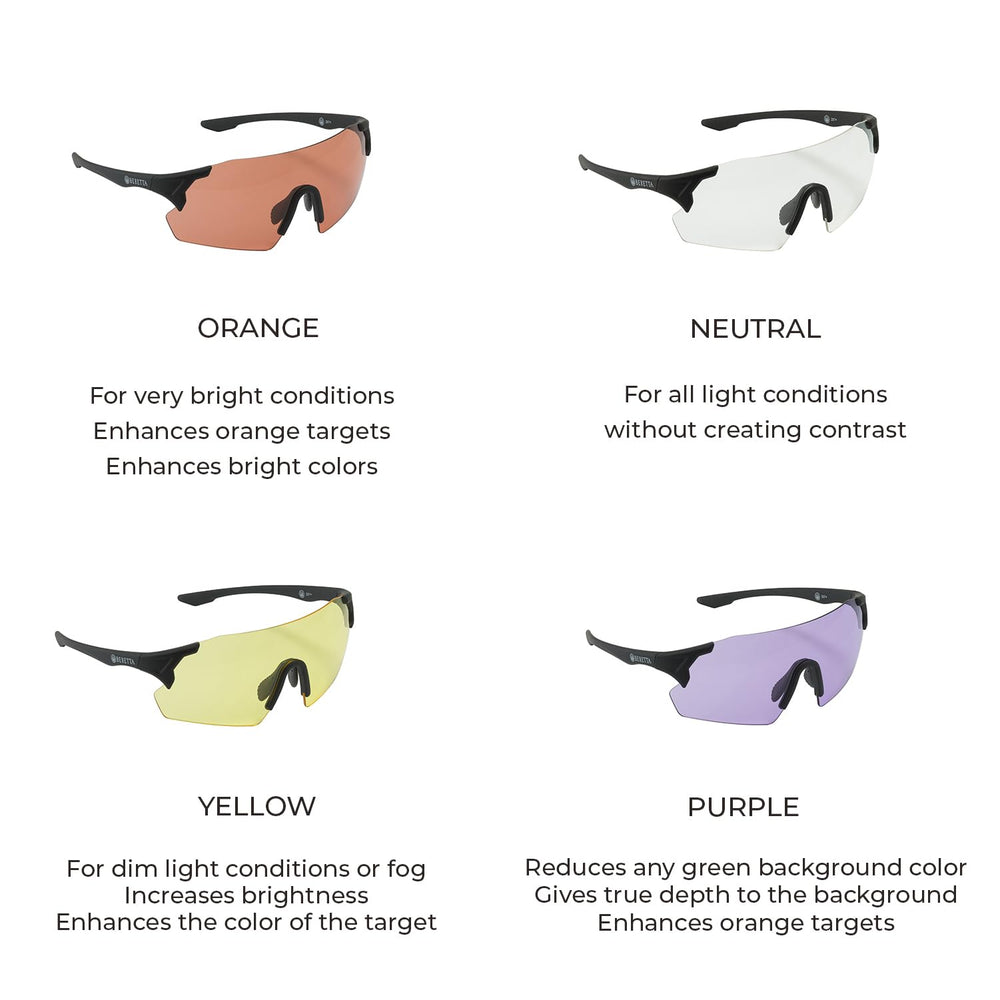Beretta Challenge Evo Eyeglasses wraparound design close-up for eye protection in bright sun.