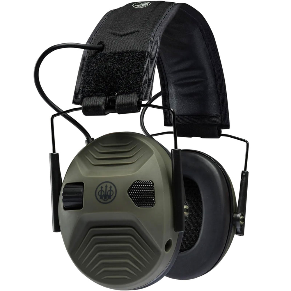 Beretta Electronic Earmuffs front view with 32dB protection for shooting ranges.