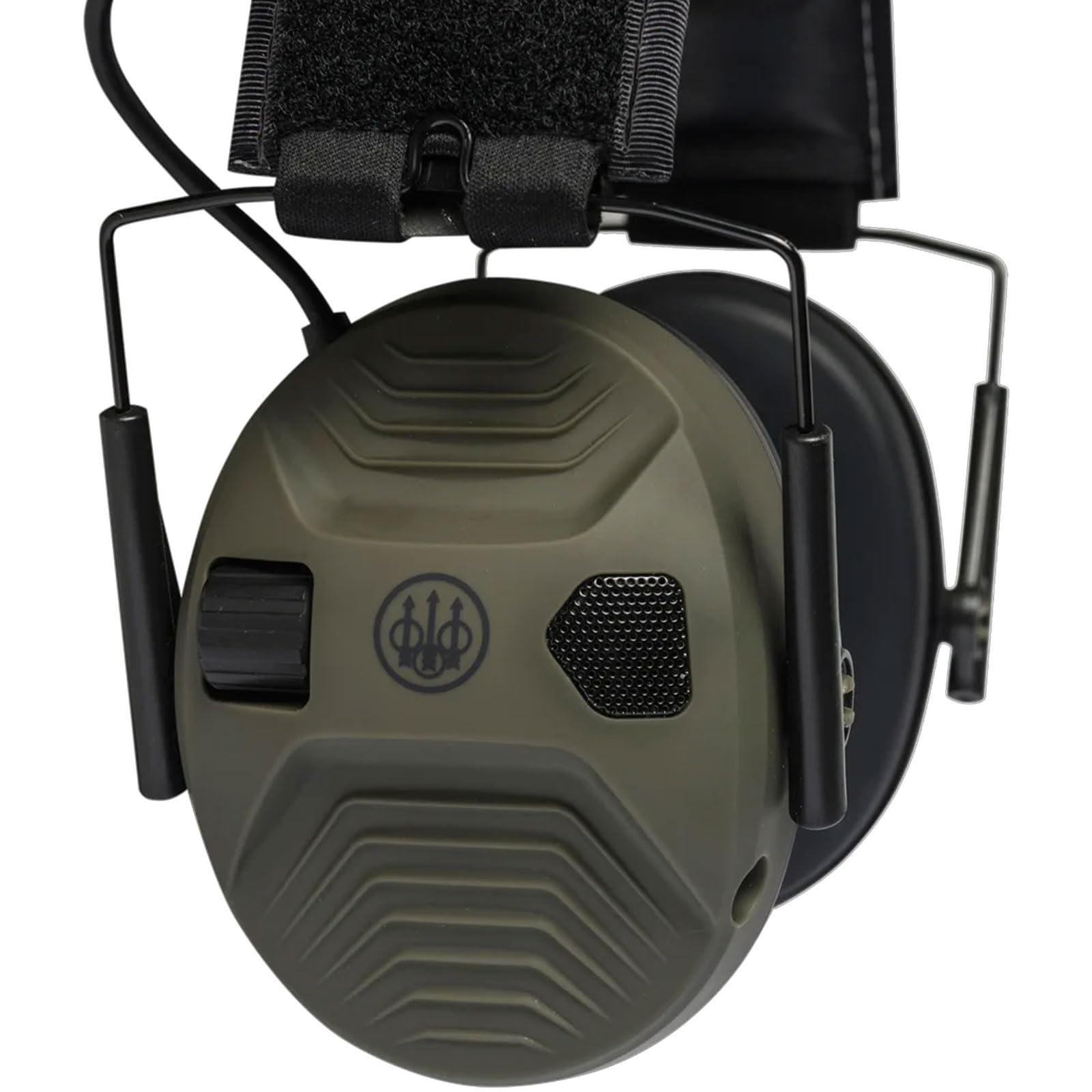 Beretta Electronic Earmuffs in a shooting range setup showing comfort and protection.