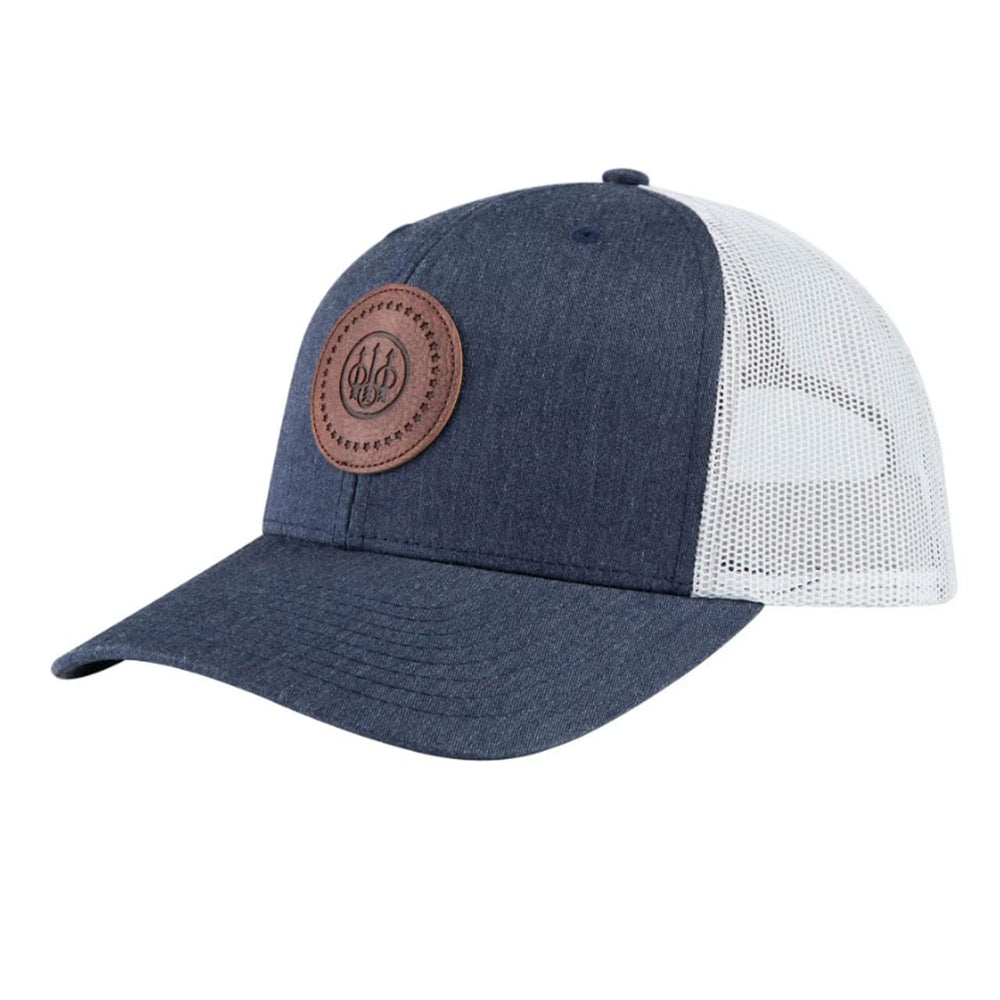 Beretta Honor Trucker Hat front view with rubber patch in grey and dark navy