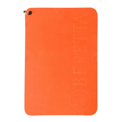 Beretta microfiber shooting towel with orange carabiner for quick range access and drying