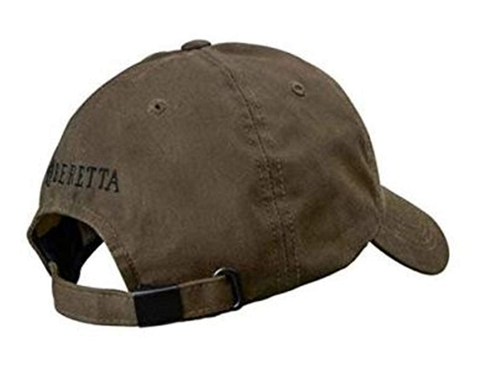 Beretta waxed cotton hunting hat sandstone back view with corporate logo
