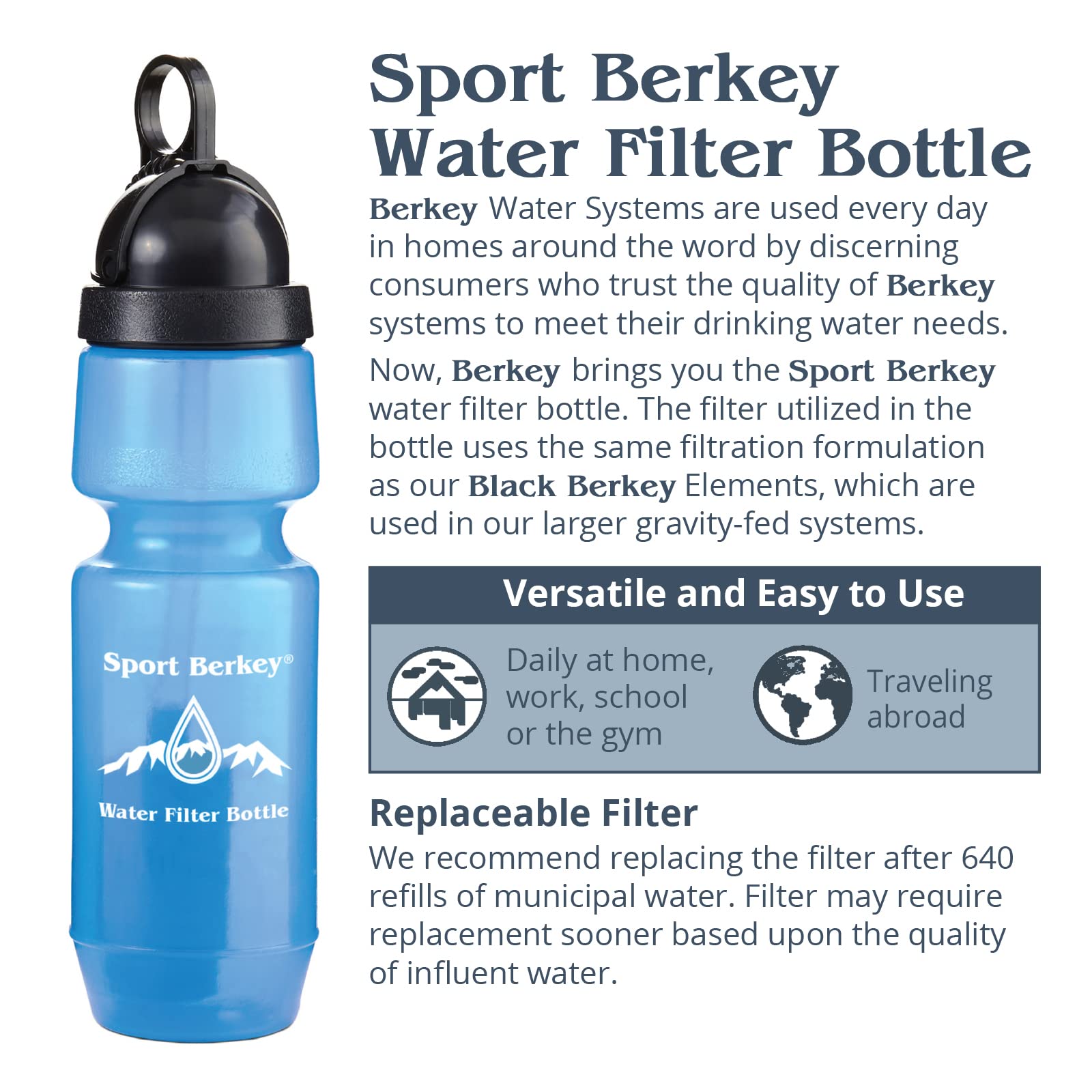 Berkey Sport bottle in outdoor use, perfect for hiking and off-grid adventures.