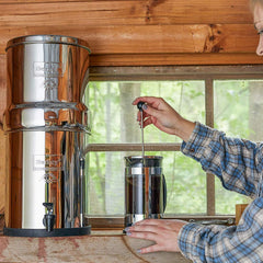 Berkey Travel water dispense shows clean water for beverages on the go.