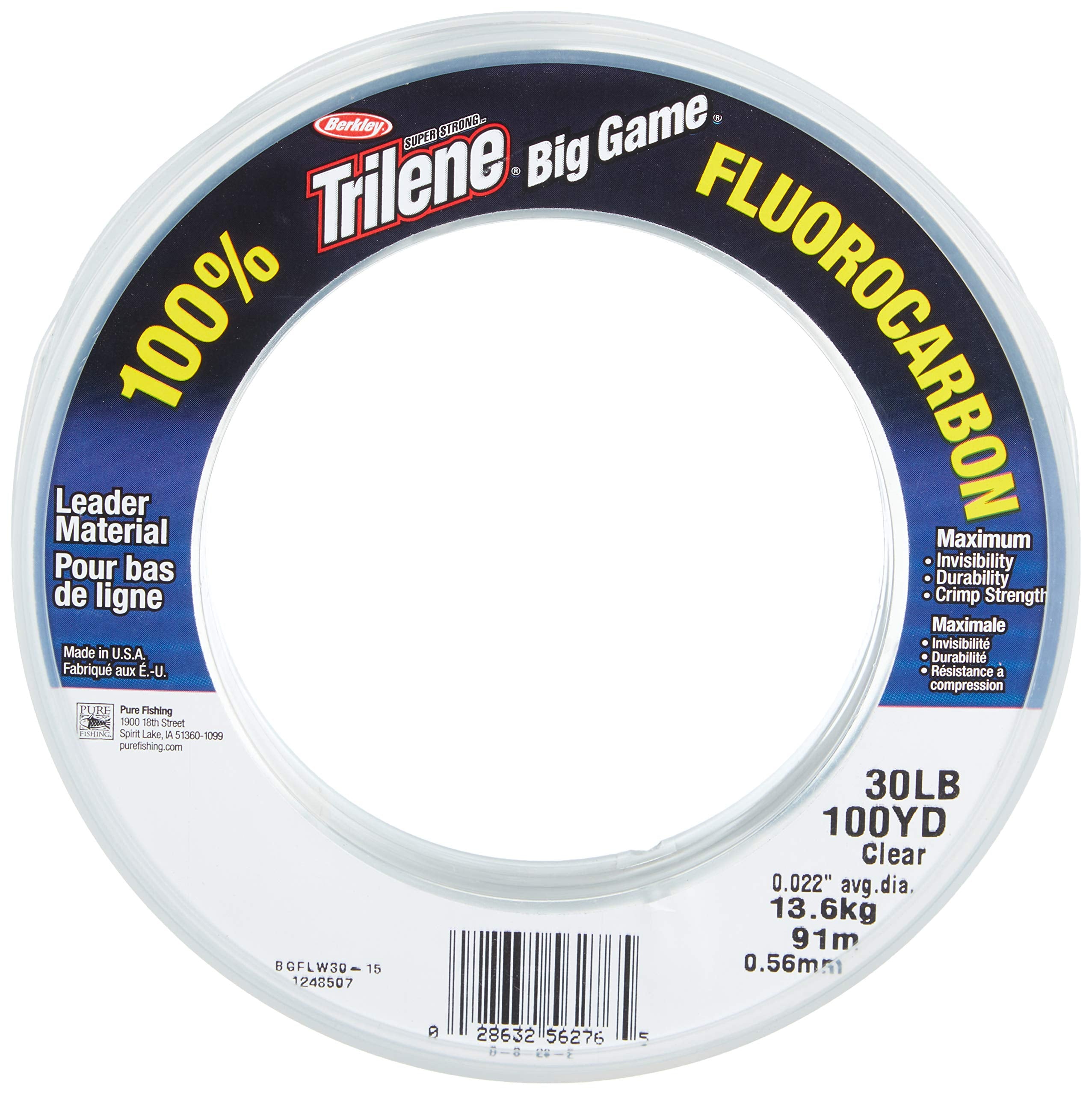Berkley Big Game fluorocarbon leader 30 lb, front view, durable saltwater setup.