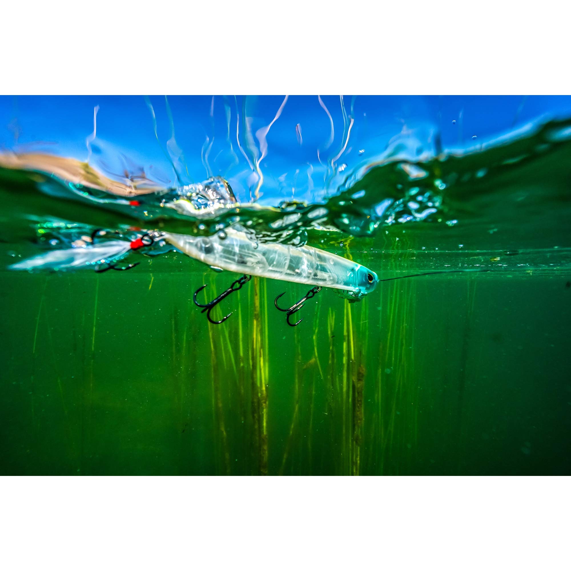 Berkley Cane Walker Blue Bullet splash emphasizes high-water spray to entice surface strikes.