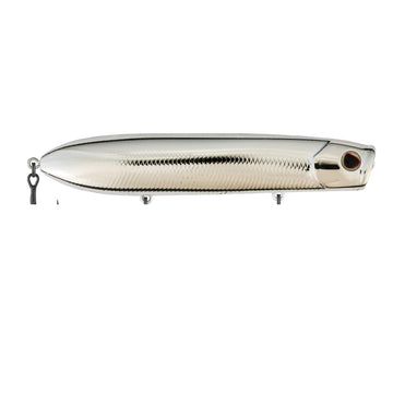 Berkley Cane Walker face cupped chrome highlighting water-spitting action for aggressive strikes.