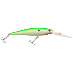 Close-up of Berkley Flicker Minnow Chartreuse Pearl hook, highlighting Fusion19 sharp hooks for secure hookups.