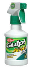 Berkley Gulp Alive Minnow attractant being sprayed as a stream onto bait
