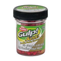 Berkley Gulp! Alive Fat Trout Worm in fluorescent red 2in boosts visibility to trout