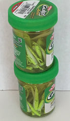 Two-jar Berkley GULP! Alive! chartreuse minnow display for ice fishing and perch.