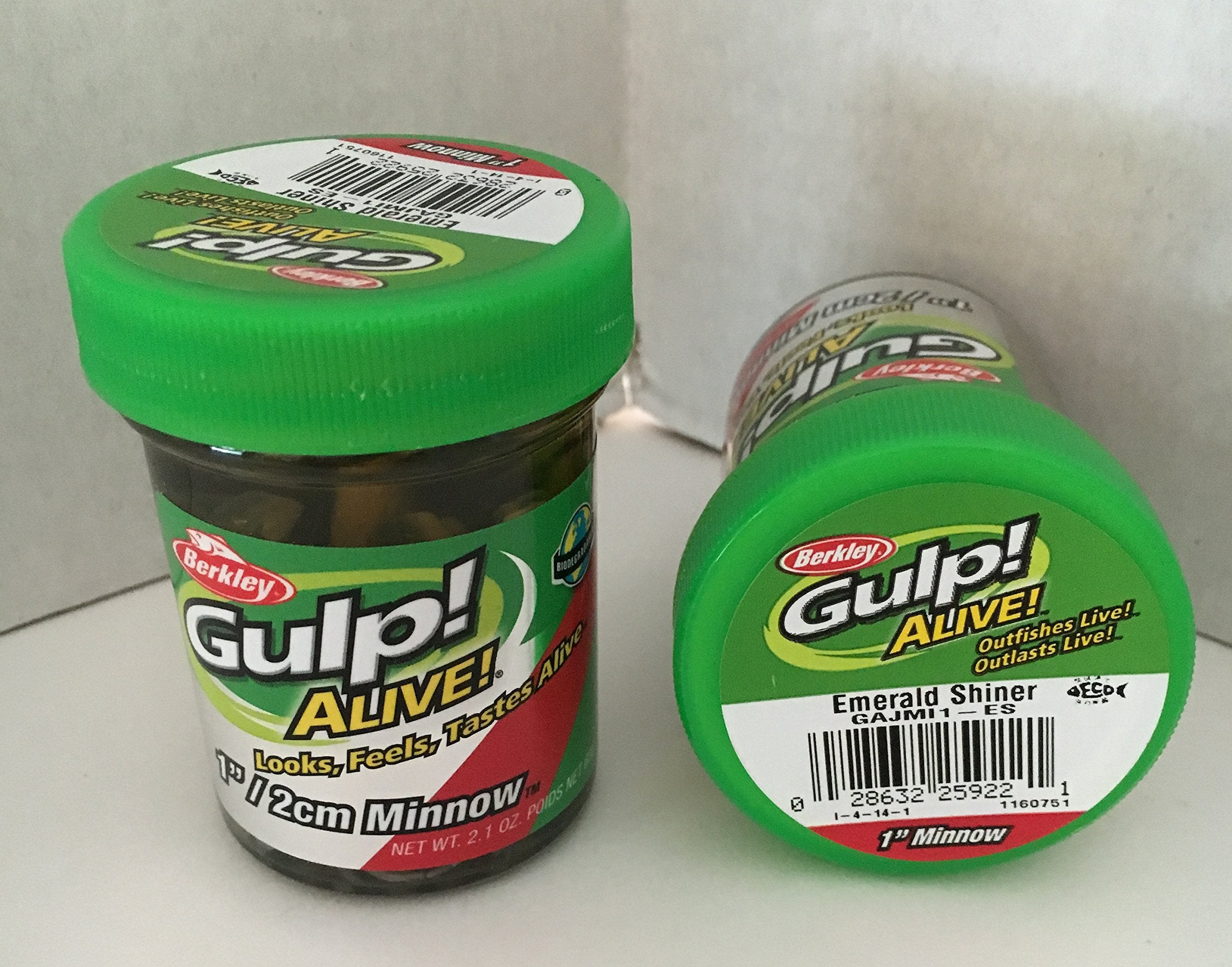 Two-jar Berkley Gulp Alive emerald shiner minnow bundle with Magic Gravy recharging in the jar.