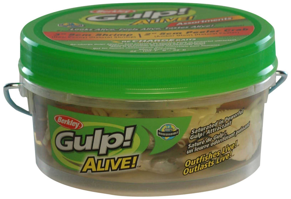 Berkley Gulp! Alive shrimp 3-inch bait for long-lasting fishing sessions.