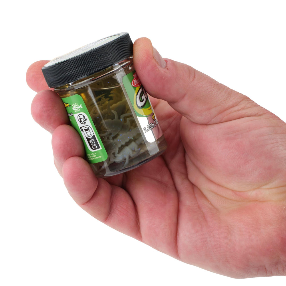 Packaging display of Berkley Gulp Alive Stonefly baits for easy storage
