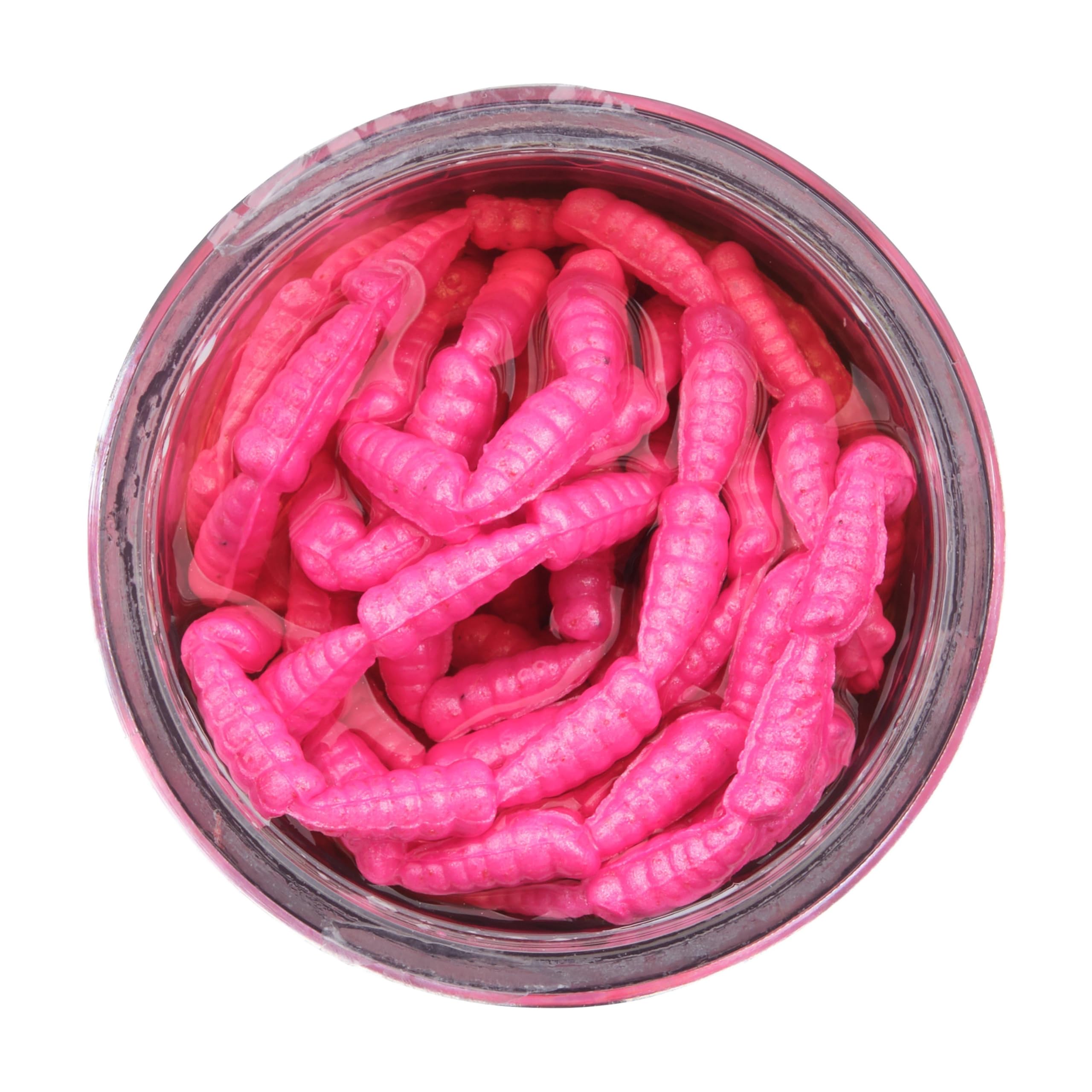 Berkley Gulp Alive Waxies Pink 2oz jar back shows 400x scent dispersion.