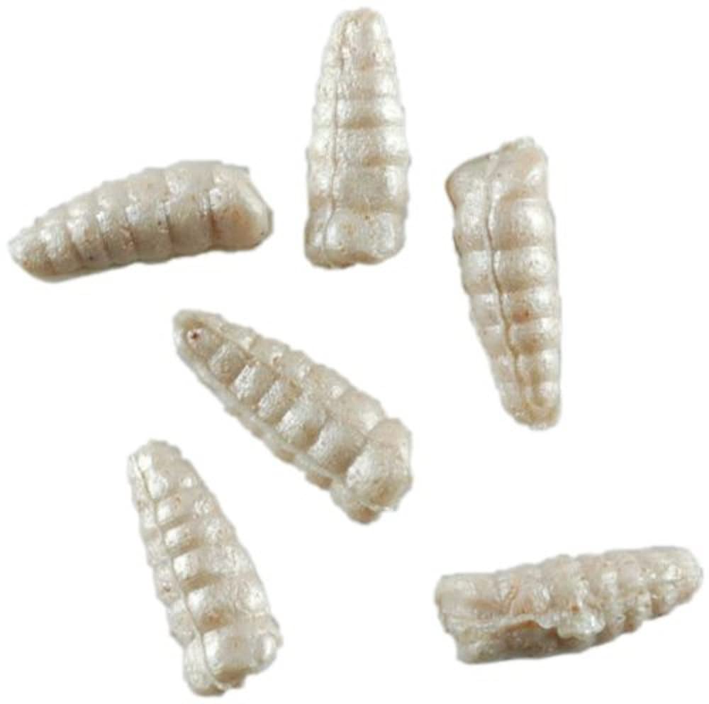 Berkley Gulp! Alive Waxies White half-inch bait attracts panfish with strong scent dispersion.