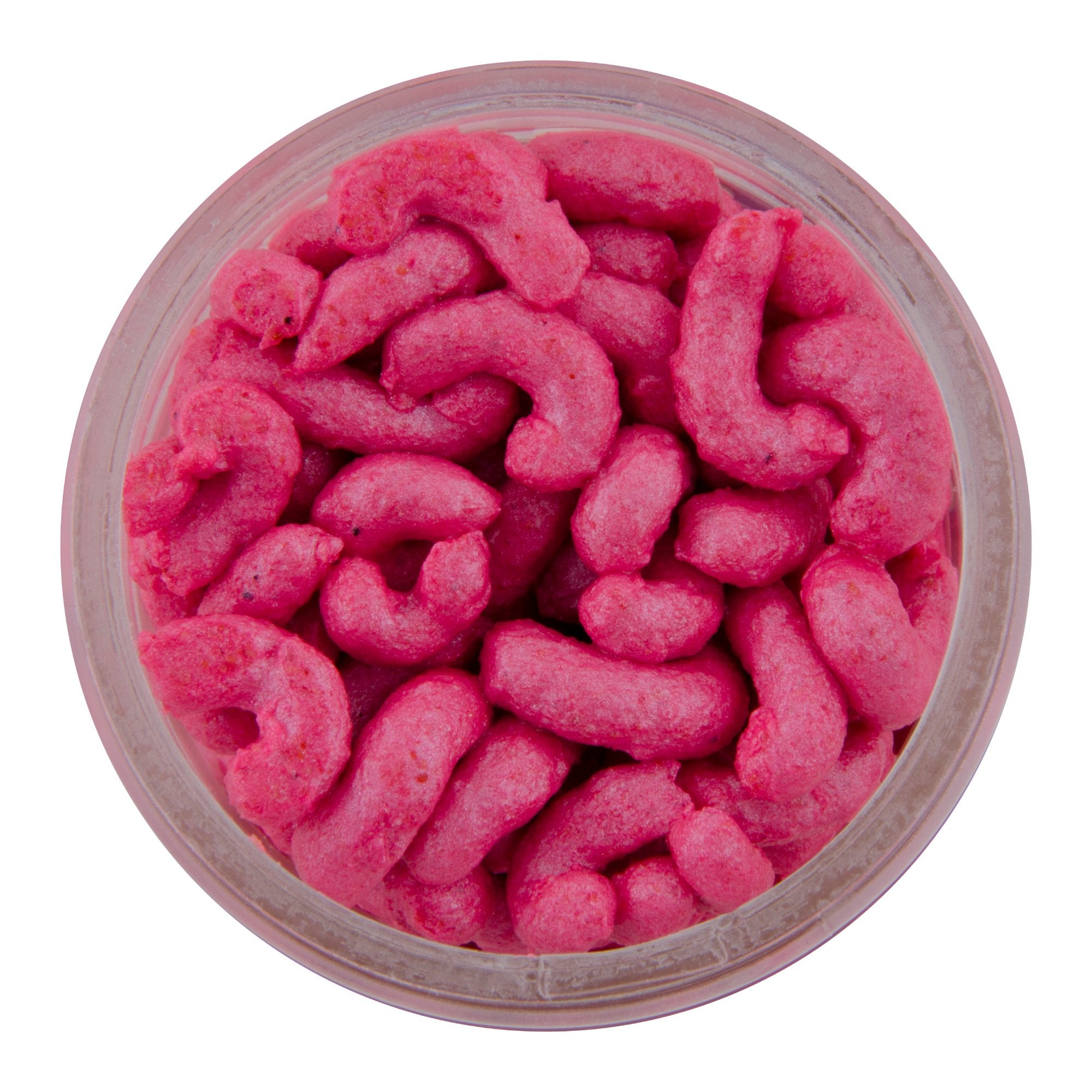 Berkley Gulp! Maggot Pink lure highlighting pink color and scent dispersion for freshwater fishing.